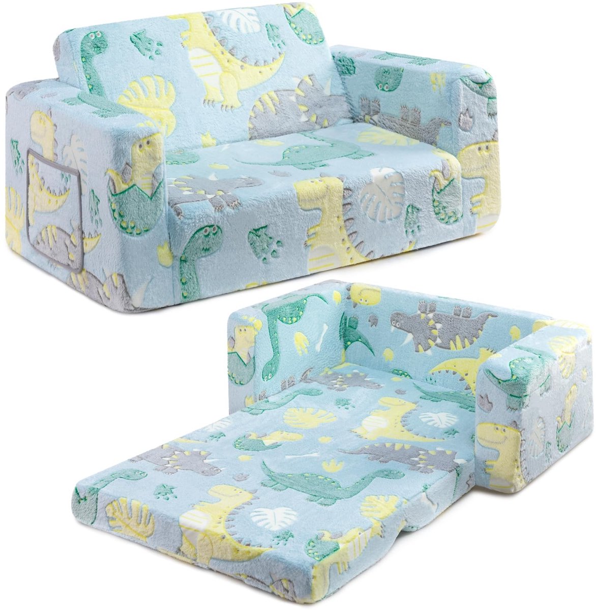 Omgoods - 2-in-1 Kinder Sofa Bed met Glimworm Dinosaur Design