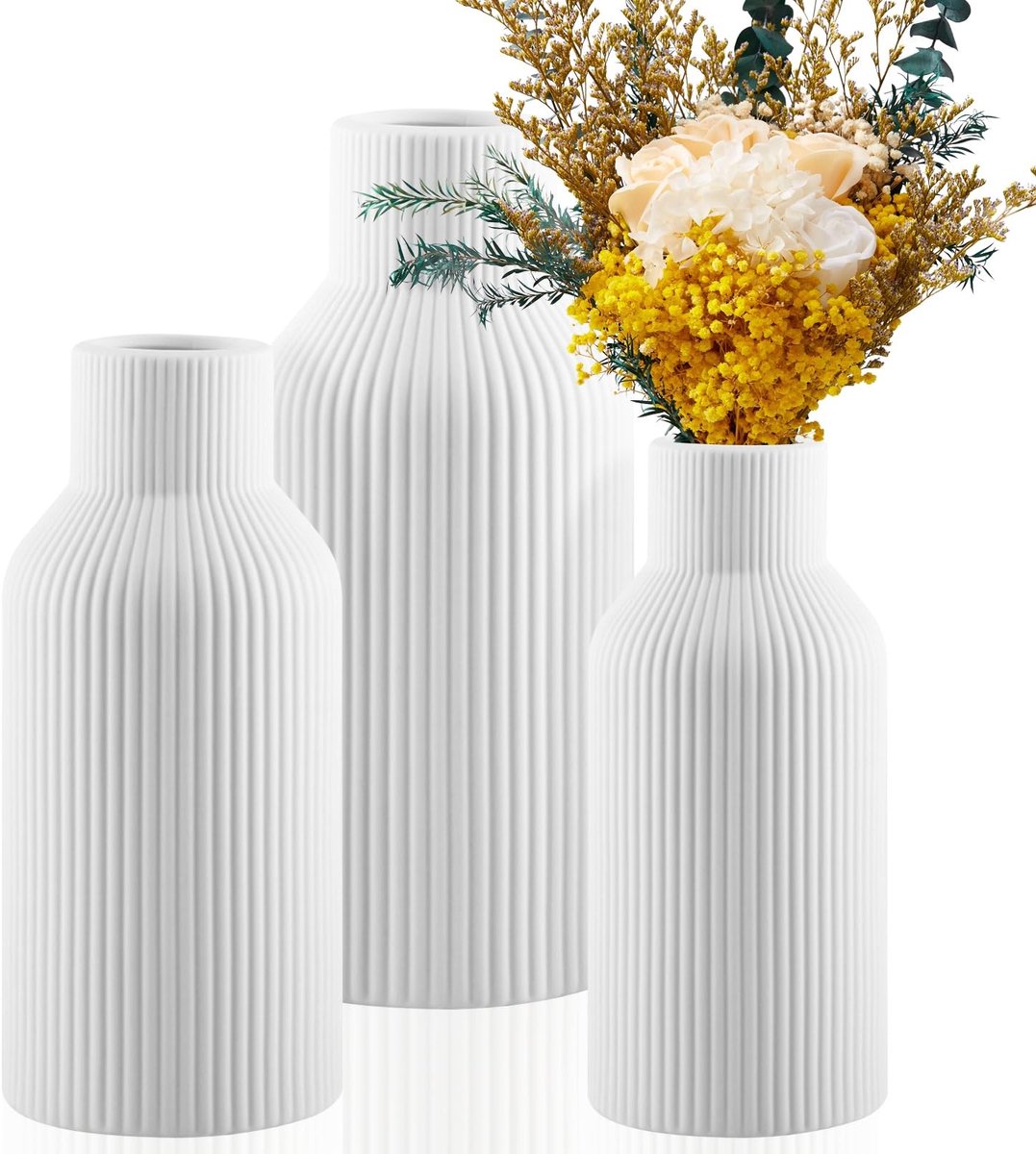Omgoods - Set van 3 Witte Keramische Vazen