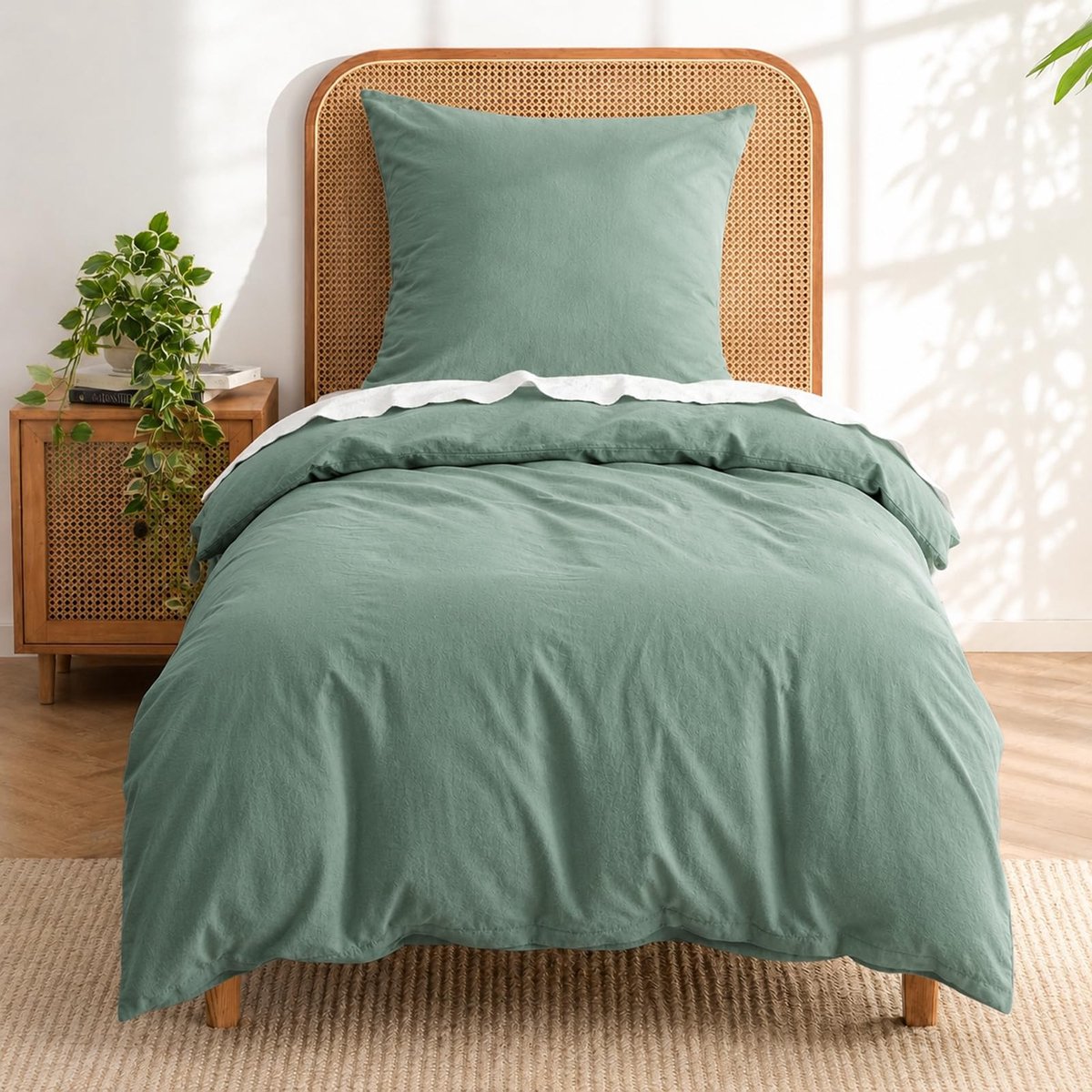 Omgoods - Bedlinnen 135x200 cm, 100% Katoen, Groene Salie, Superzacht