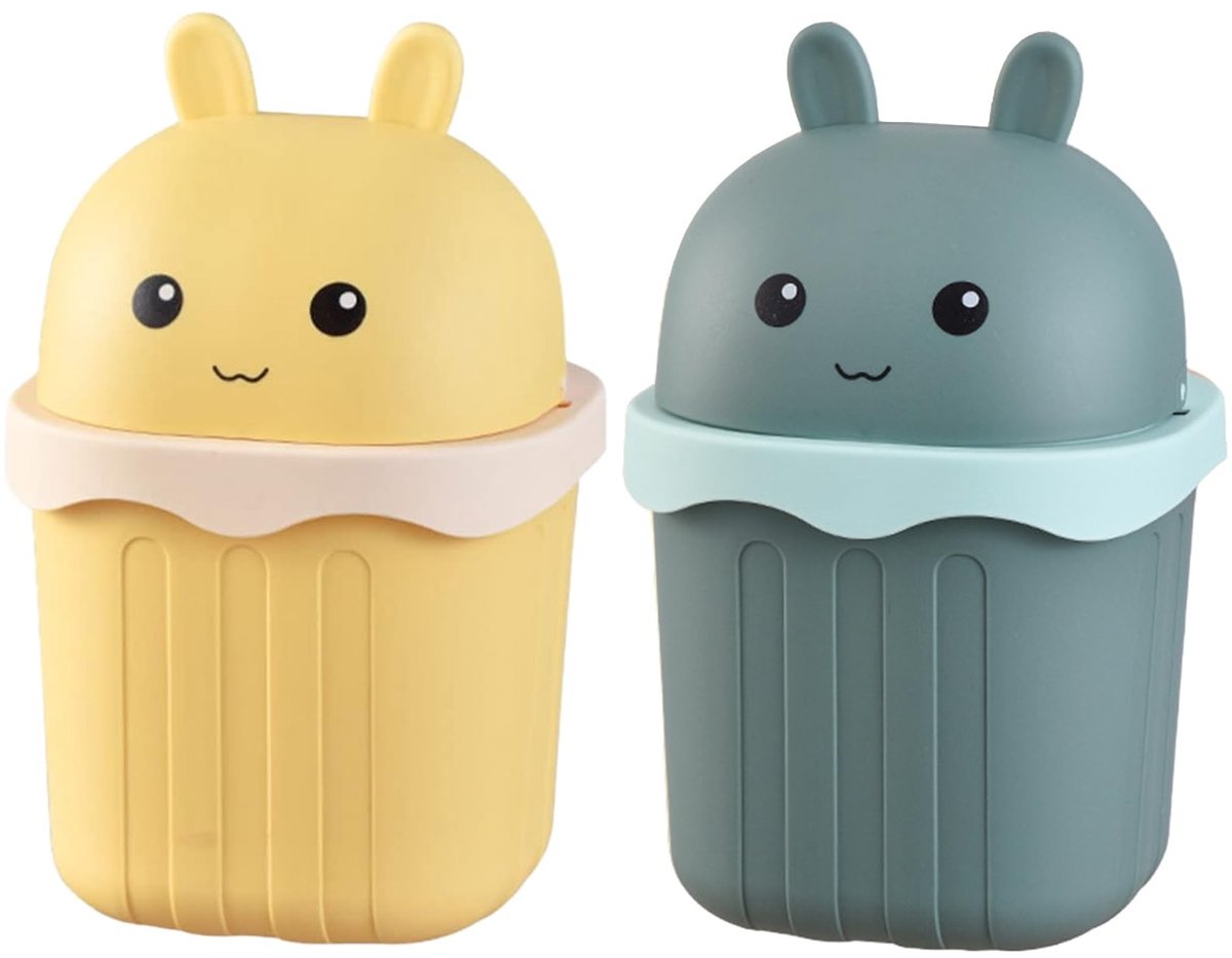 Omgoods - Set van 2 Mini Afvalbakken met Deksel voor Desk en Kinderkamer