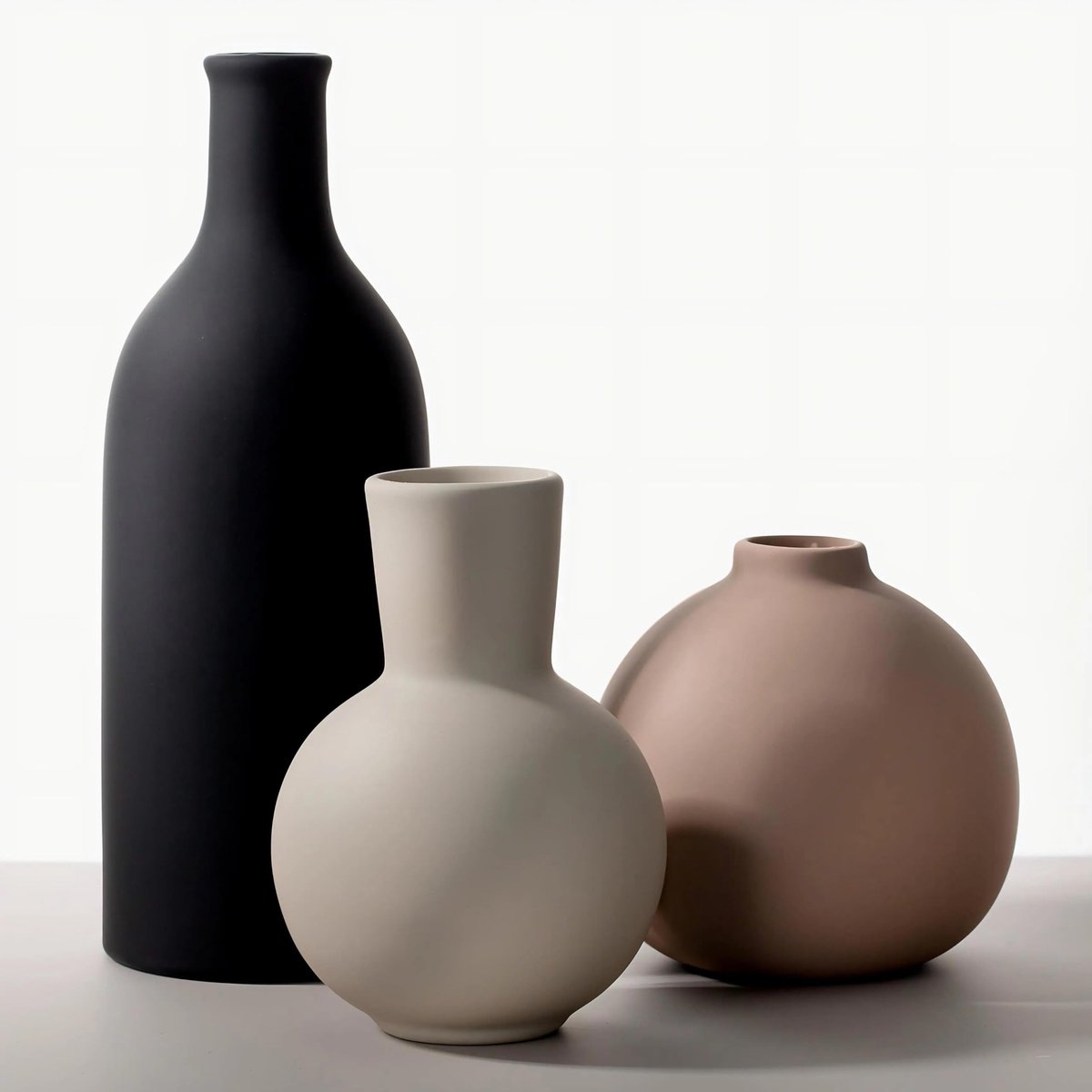 Omgoods- Keramische Vazen Set van 3 - Handgemaakte Vazen - Woondecoratie - Bloemstukken - Tafel/Haardborddecoratie - Neutrale Kleur - Bloemenvase