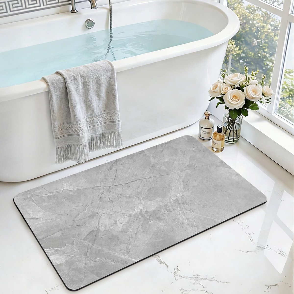 SnelShoppen - Antislip Badmat 60 x 90 cm, Sneldrogend, Absorberend Douchemat voor Badkuip en Doucheruimte, Wasbaar, Grijs