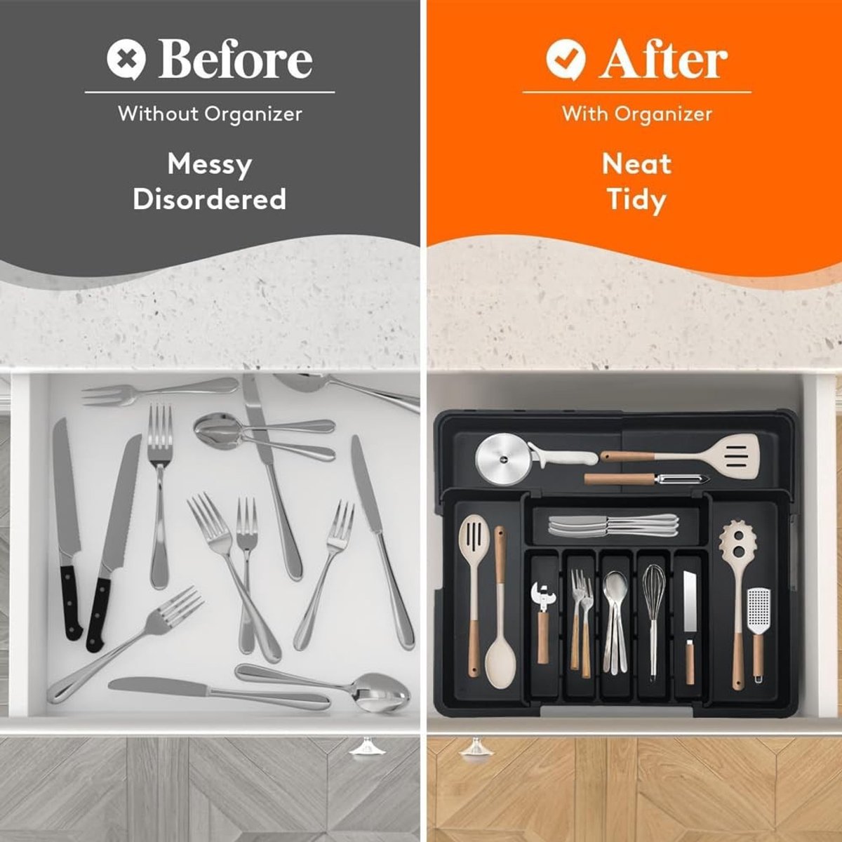 Omgoods - Uitschuifbare Bestek Organizer voor Laden, Zwart