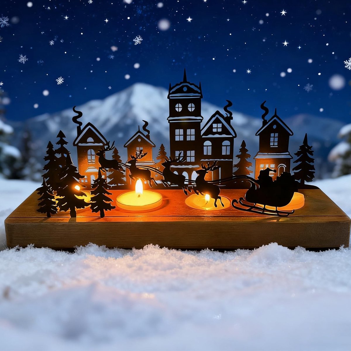 Omgoods - Metalen Kaarsenhouder met Houten Stand voor Kerst