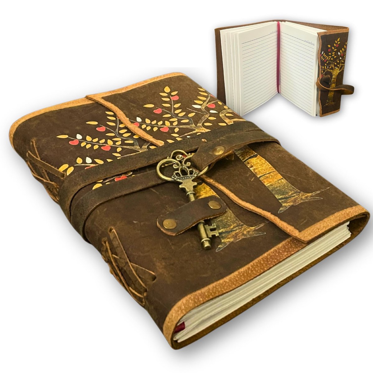 Omgoods - Handgemaakt Leer Notitieboek met Boompje Design
