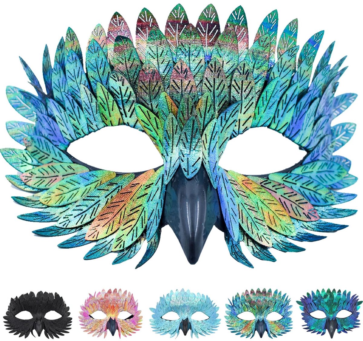 Omgoods - Elegant Vogelmasker met Veertjes, Half Gezichtsmasker voor Feesten