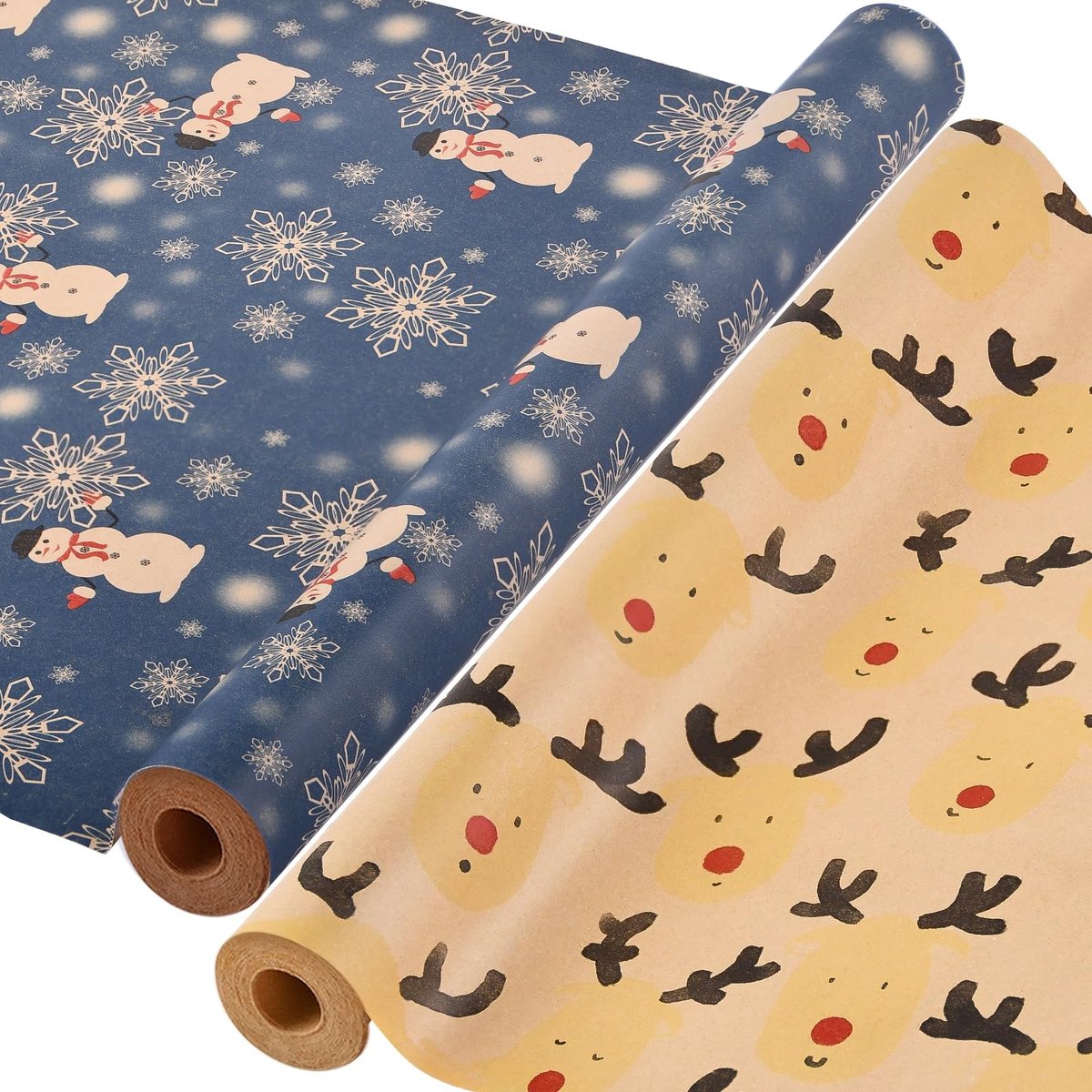 Omgoods - 2 Rollen Kerst Inpakpapier, 43cm x 15m, Recyclebaar Kraftpapier