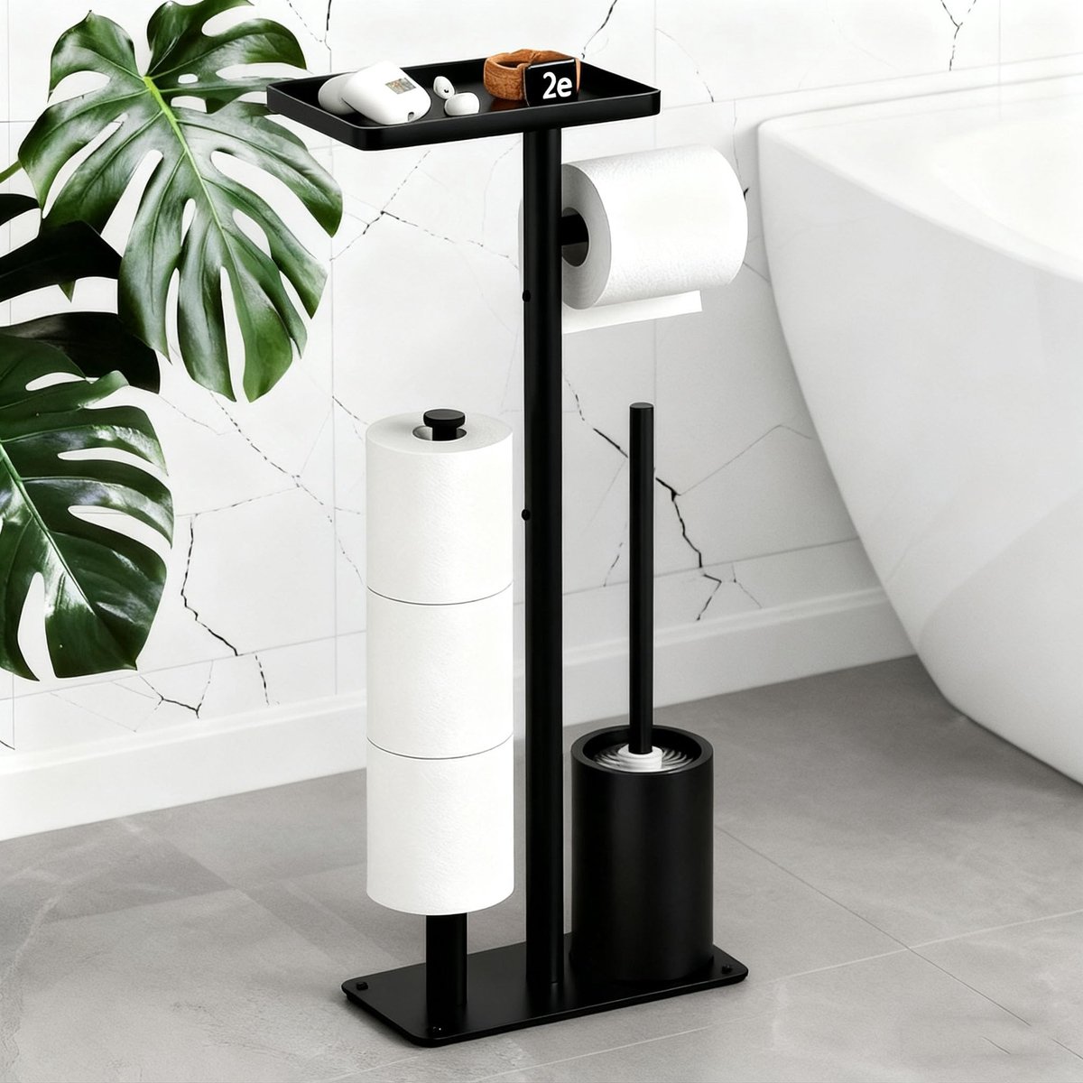 Omgoods - Staande Toiletrolhouder met Toiletborstel en Opbergset
