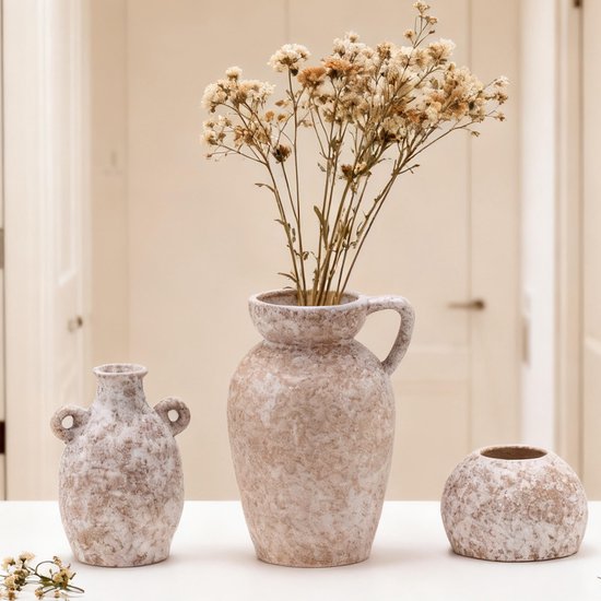 Omgoods - Set van 3 Keramische Vazen, Modern Rustieke Stijl voor Huisdecoratie
