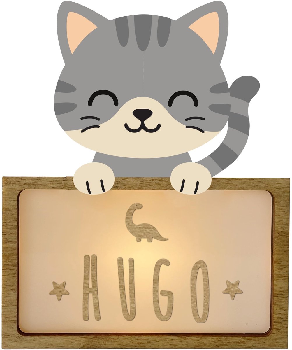 Omgoods - Gepersonaliseerd Nachtlampje voor Baby's met Kat Design