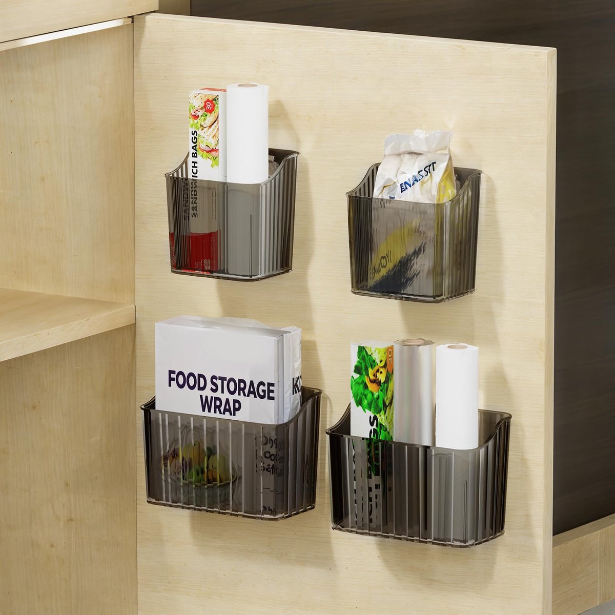 Omgoods- Opbergdoos Zelfklevend - 4 Stuks - Keukenkast/Badkamer/Koelkast - Voorraadorganizer - Modern - Zonder Sporen - Opbergorganizer
