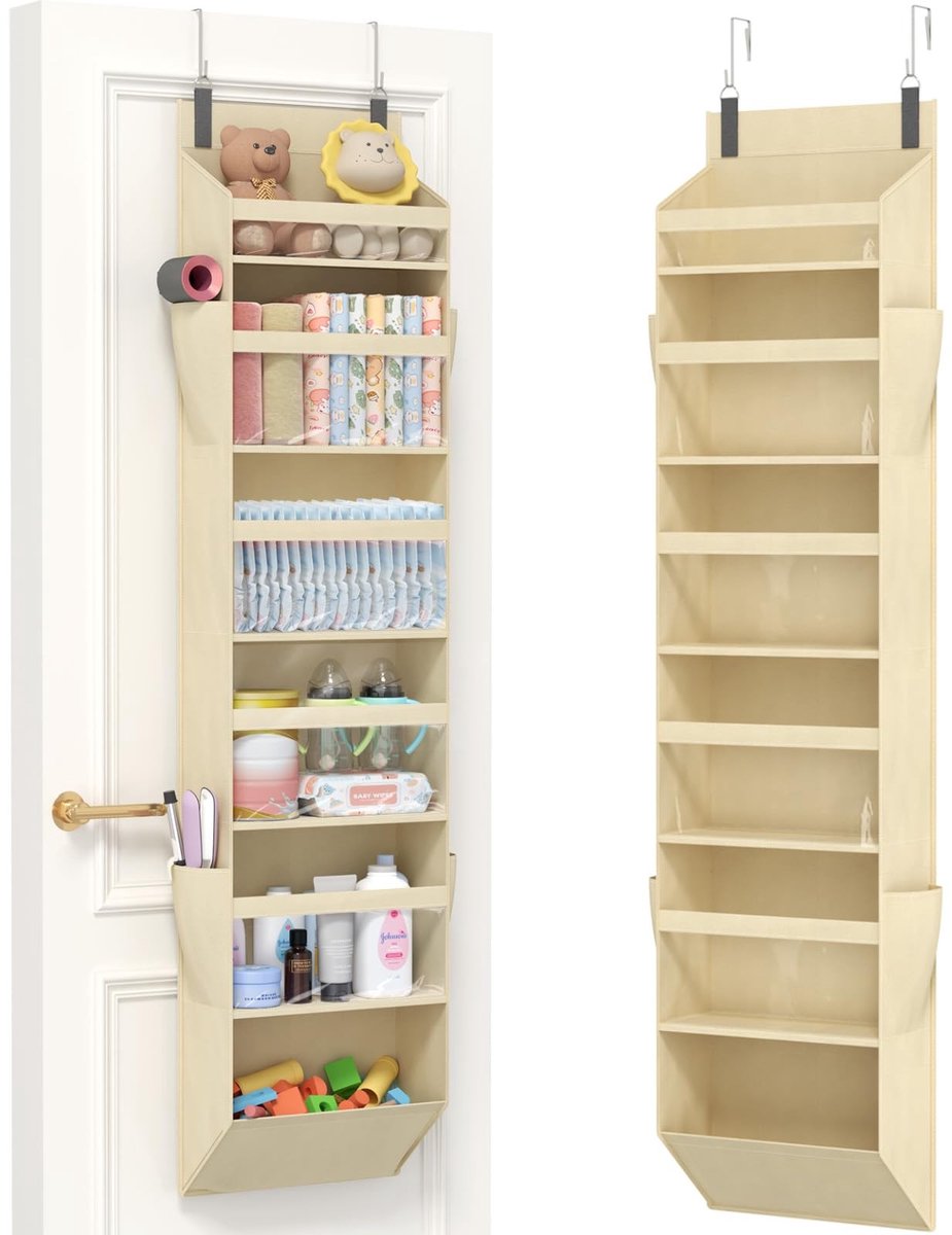 Omgoods - Hangende Deur Organizer met 4 Zijvakken en 2 Haken - Beige