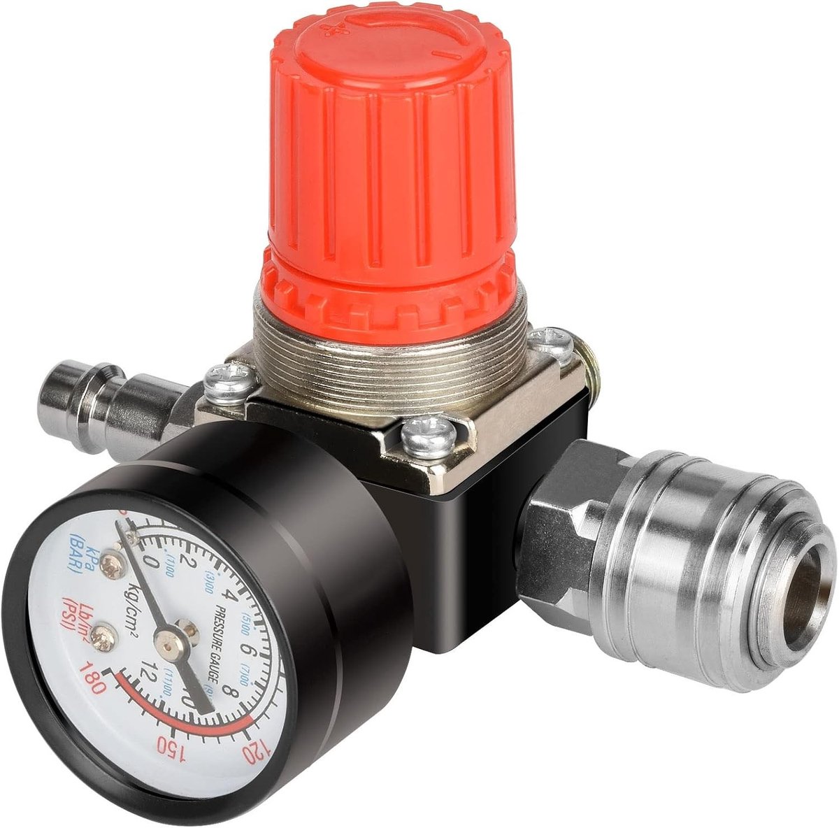 SnelShoppen - 1/4" Luchtcompressor Drukregelaar met Manometer, EU Standaard, 4-Holes, Voor Compressed Air, Inclusief 3-Holes Plug - Perfect voor Tuin,