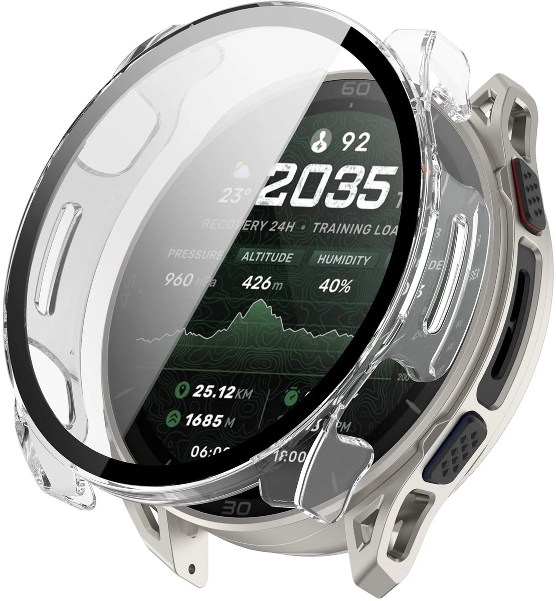 Strap-it beschermhoesje PC met Glas – geschikt voor Amazfit Cheetah 2 Ultra – schokbestendig, volledige bescherming – Transparant