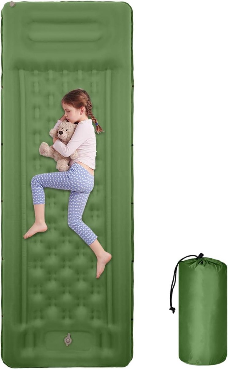 Kampeer Slaapmat - Luchtbed Outdoor - Kamperen en Reizen - Ingebouwde Voetpomp - 11 cm dik - Olijfgroen