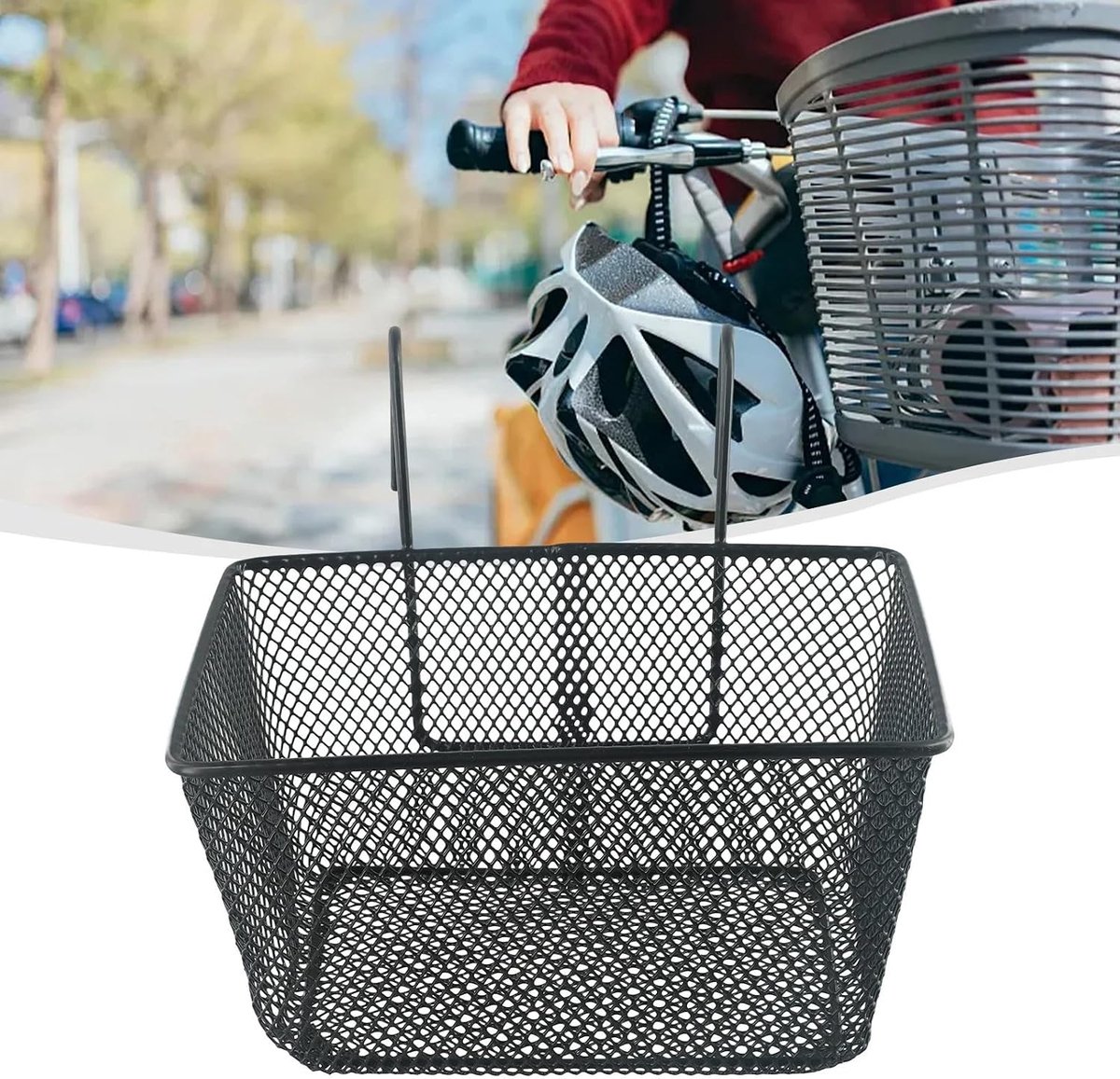 Fietsmand Voormand - Fiets Accessoire - Boodschappen Vervoeren - Duurzaam Metalen Gaas - 25x17x15CM - Zwart