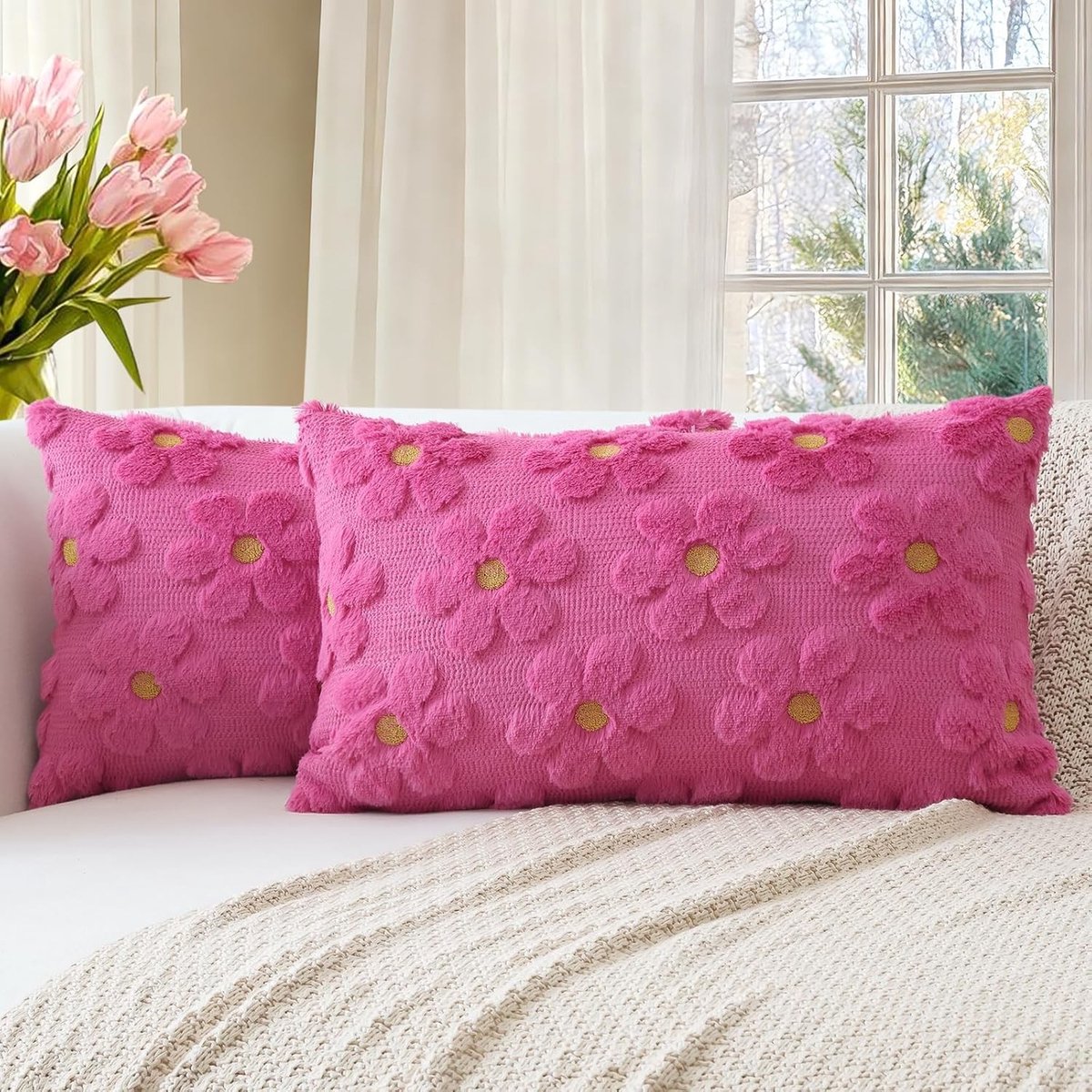 Zachte Velours Kussenhoezen 2 Stuks Luxe Decoratieve Kussenslopen voor Sofa en Slaapkamer met Rozenprint - 40x60cm 16x24 Inch