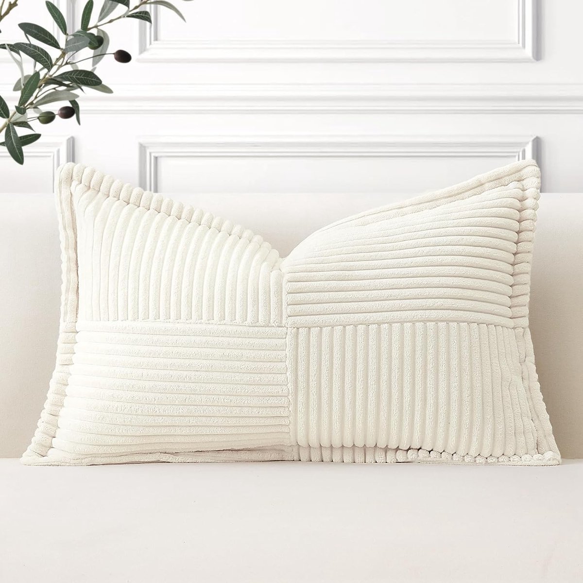 Gestreepte Corduroy Kussenhoezen van 40x60cm - Superzacht Boho Decoratief Kussen voor Bank en Woonkamer in Crème Beige met Textuur