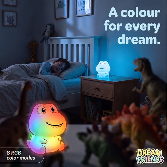 Brendz Oplaadbaar Nachtlampje Kinderen, USB-C, RGB, 15 Min timer, 3 Helderheden, 100 uur runtime, Warm wit licht, Dimbaar, Bedlampje, Oplaadbaar Nachtlampje, Rexi van Brendz — afbeelding 3