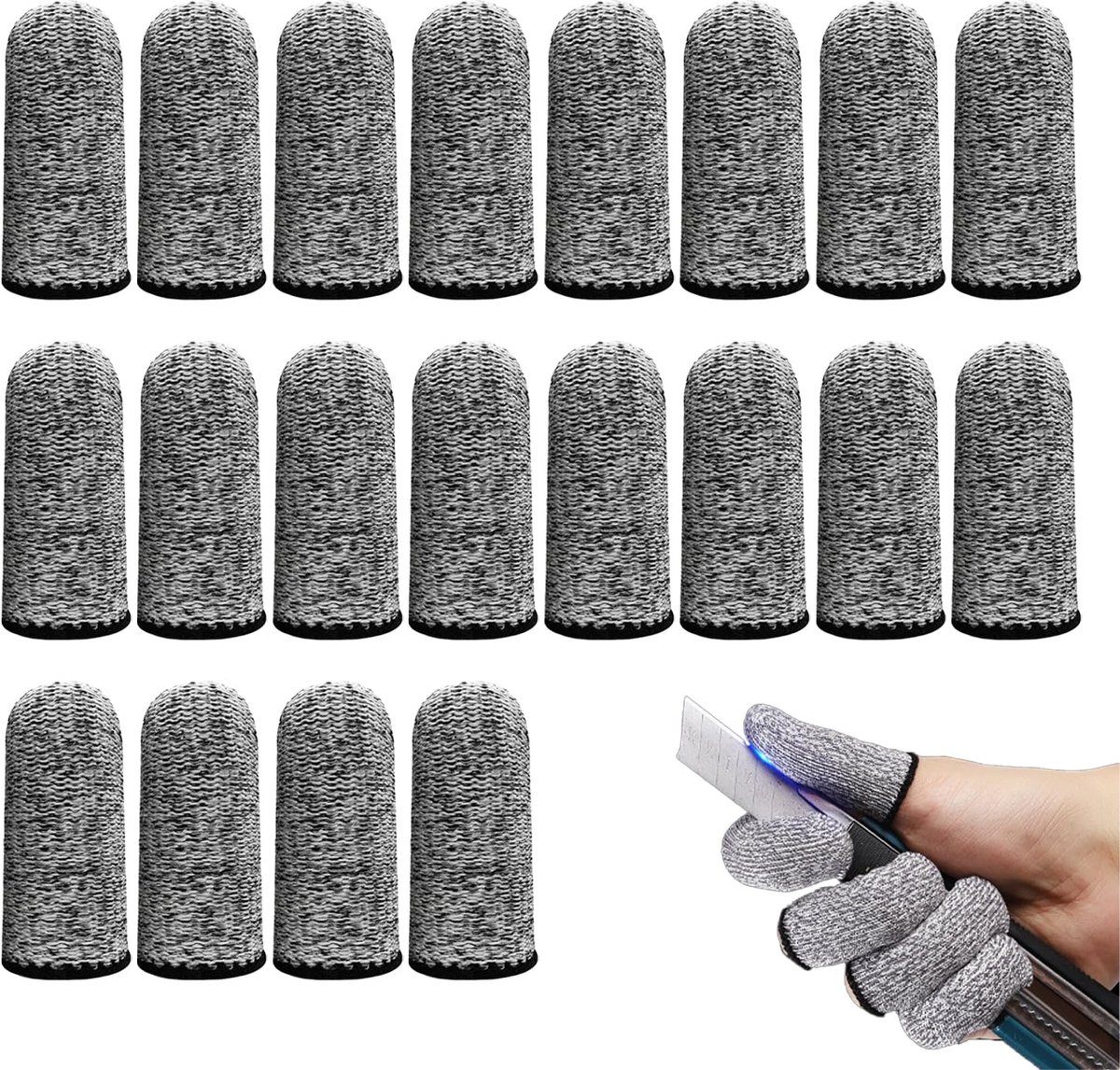 longziming -30 Stuks Snijbestendige Vingerbeschermers – Antislip Vingerhoezen – Herbruikbare Ademende Vingerbescherming voor Snijden, Breien, Tuinieren, Knutselen en Keuken – Grijs