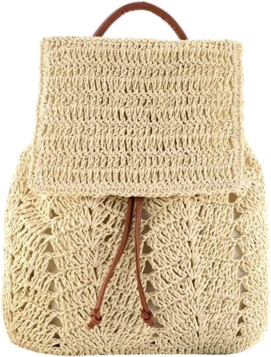 Strandtas Rieten Rugzak - Rieten Tas Schoudertas - Zomerse Uitjes - Papieren Touw Geweven