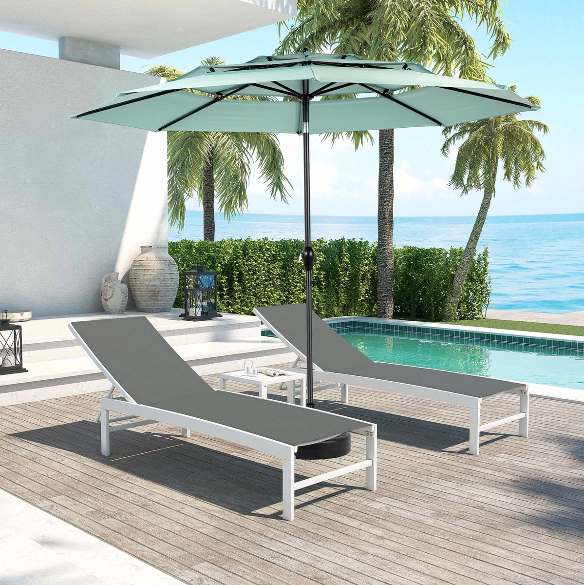MODENUIT Parasol – 294,3 cm – Kantelbaar Met Zwengel – Staal En Polyester – Lichtgroen – Voor Tuin