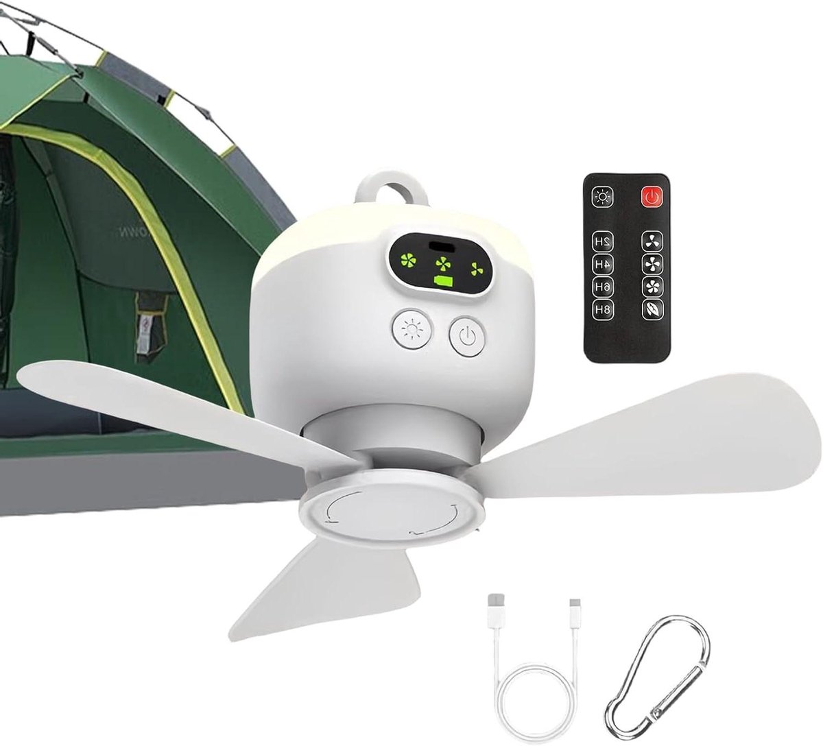 Plafondventilator Buiten - Luchtblazer Tent - Ventilatie Buiten - Draadloze Bediening - 25x25x11.5 cm - Wit