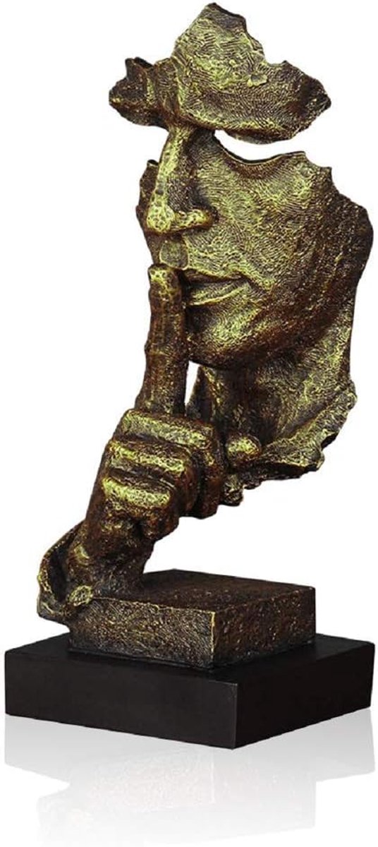 SnelShoppen - Abstracte en Creatieve Bureau Decoraties De Denker Beeld, Hand- en Gezicht Beelden en Sculpturen voor Woonkamer Decoratie (Stilte, Goud)