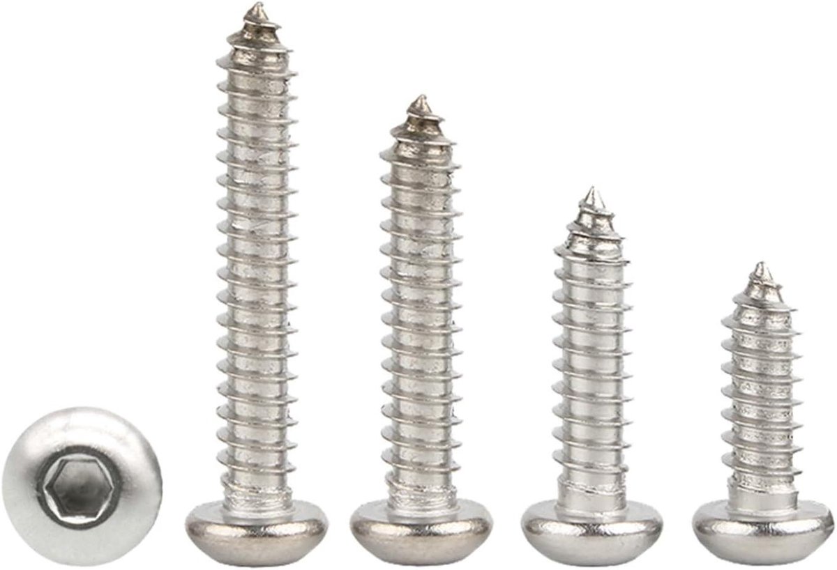 Inbusschroeven - Zelftappende schroeven - Meubelmontage - Zeskant ronde kop - M5 M6 30mm - Zilverkleurig