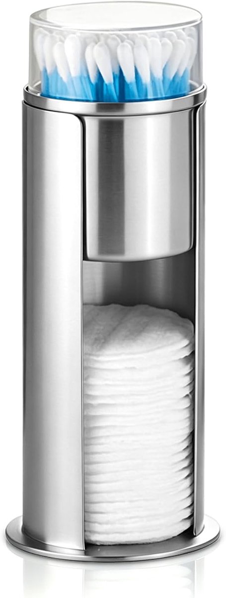 SnelShoppen - Cotton Pad Holder - Roestvrijstalen Houder voor Wattenpads, Wattenstaafjes, en Wattenbollen - 7.3 x 2.9 inch - Ruimtebesparend en Organi