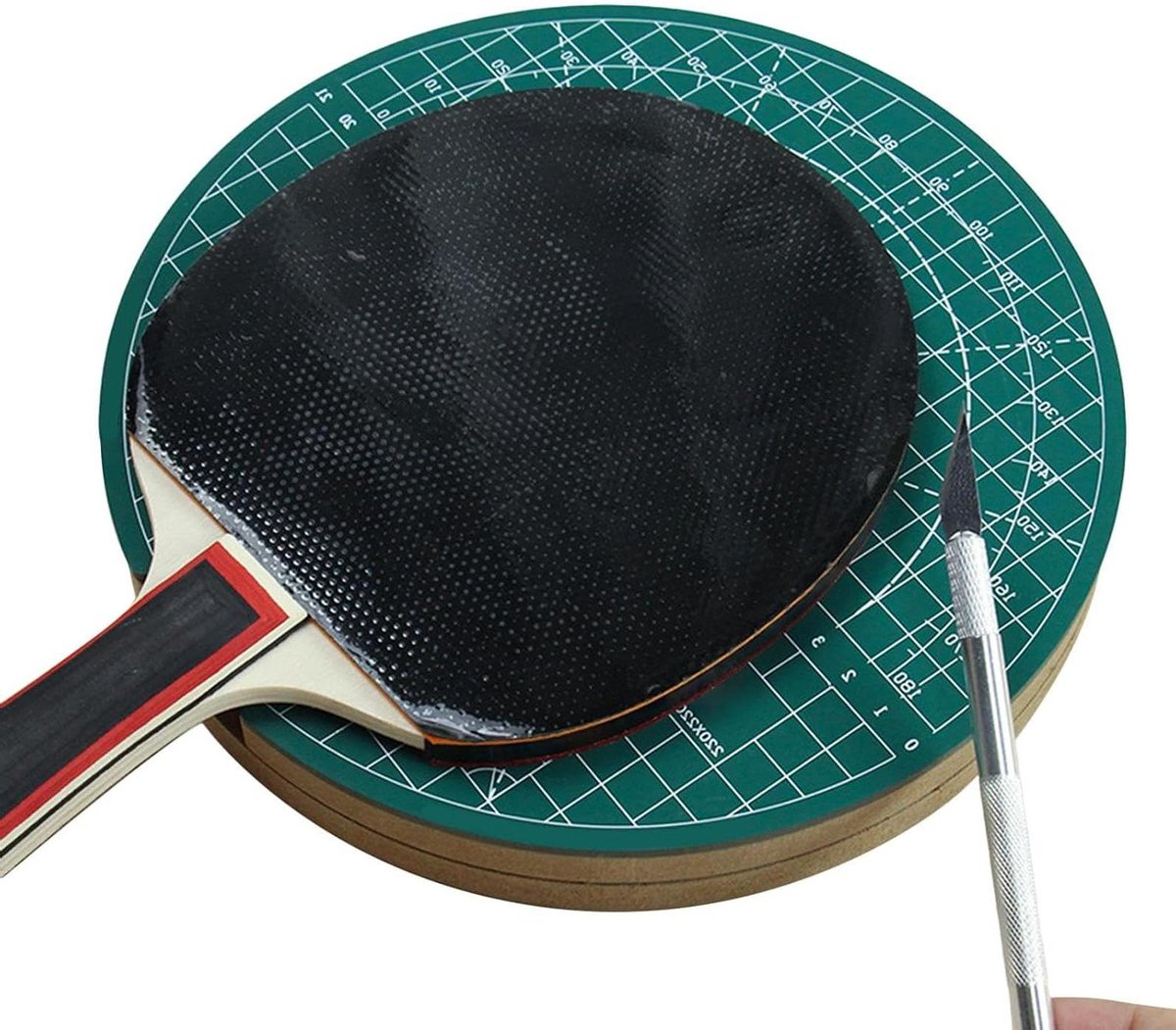 Tafeltennis Snijplank - Rubber Snijder - Rackets Voorbereiden - Draaibare Basis - 25 x 25 x 5 cm - Grijs