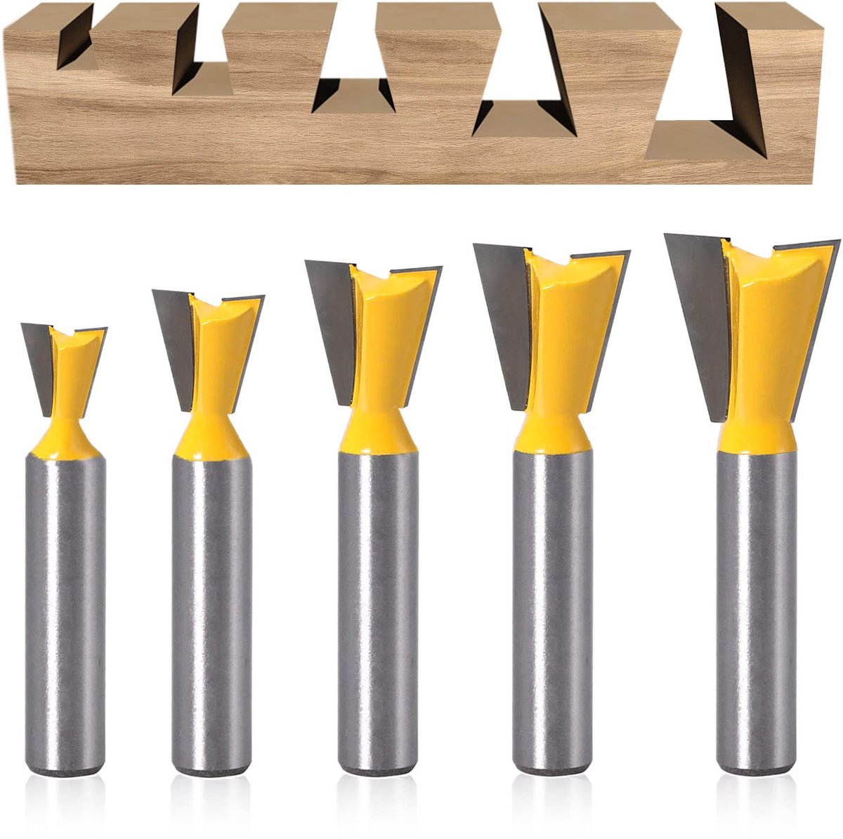 Dovetail frees set 5-delig - 8mm schacht - hoogwaardig staal - ideaal voor houtbewerking - SnelShoppen