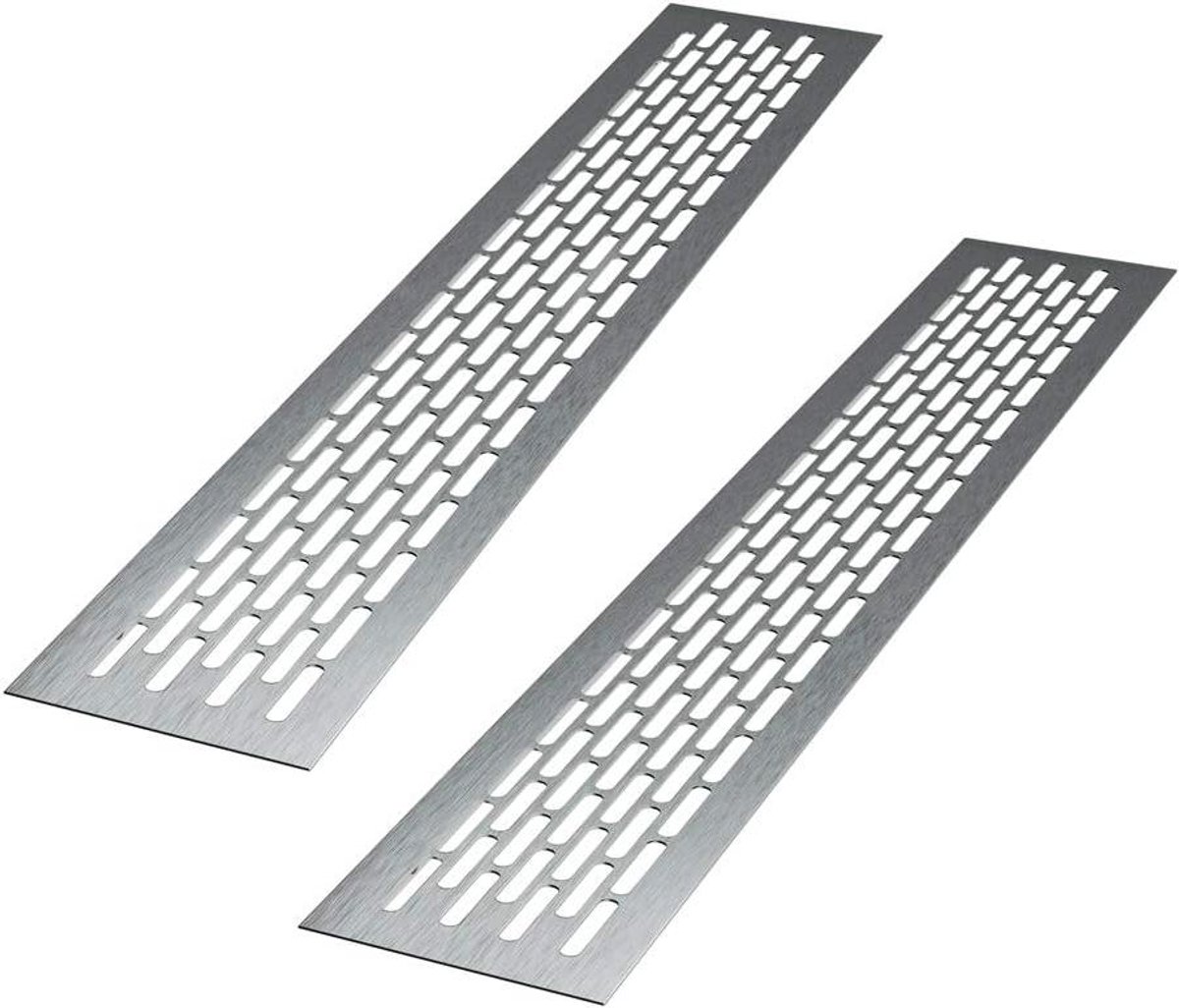 Ventilatierooster Aluminium - Afvoerrooster Plintrooster - Meubels Ventileren - Geborsteld Oppervlak - 44 x 8 cm - Inox