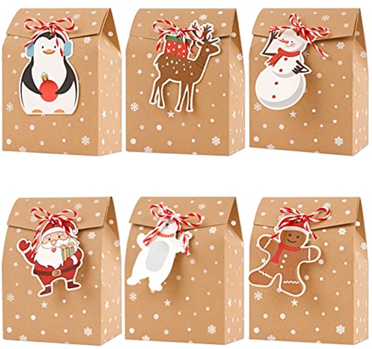 Kerstcadeauzakjes Kraftpapier - Papieren Uitdeelzakjes - Cadeauverpakking Maken - Met Houten Klemmen - 24 Stuks - Bruin