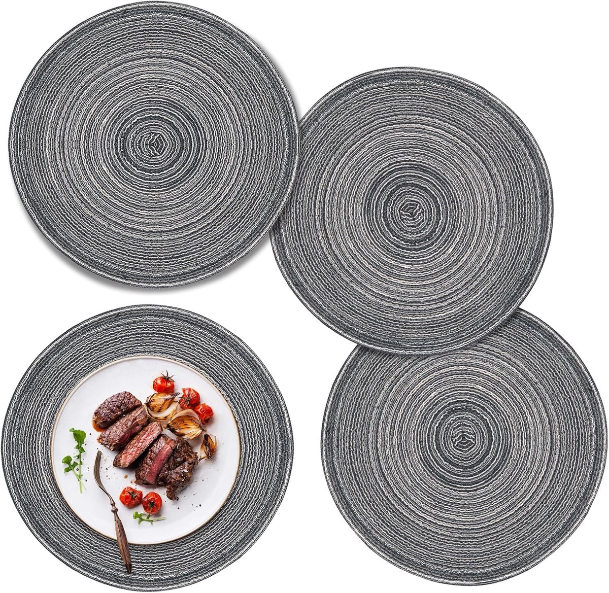 SnelShoppen - Set van 4 Ronde Placematjes Wasbaar 30 cm Gevlochten Warmtebestendige Boho Placematjes Katoen voor Eettafel, Keuken, Bruiloft, Feest, Ho