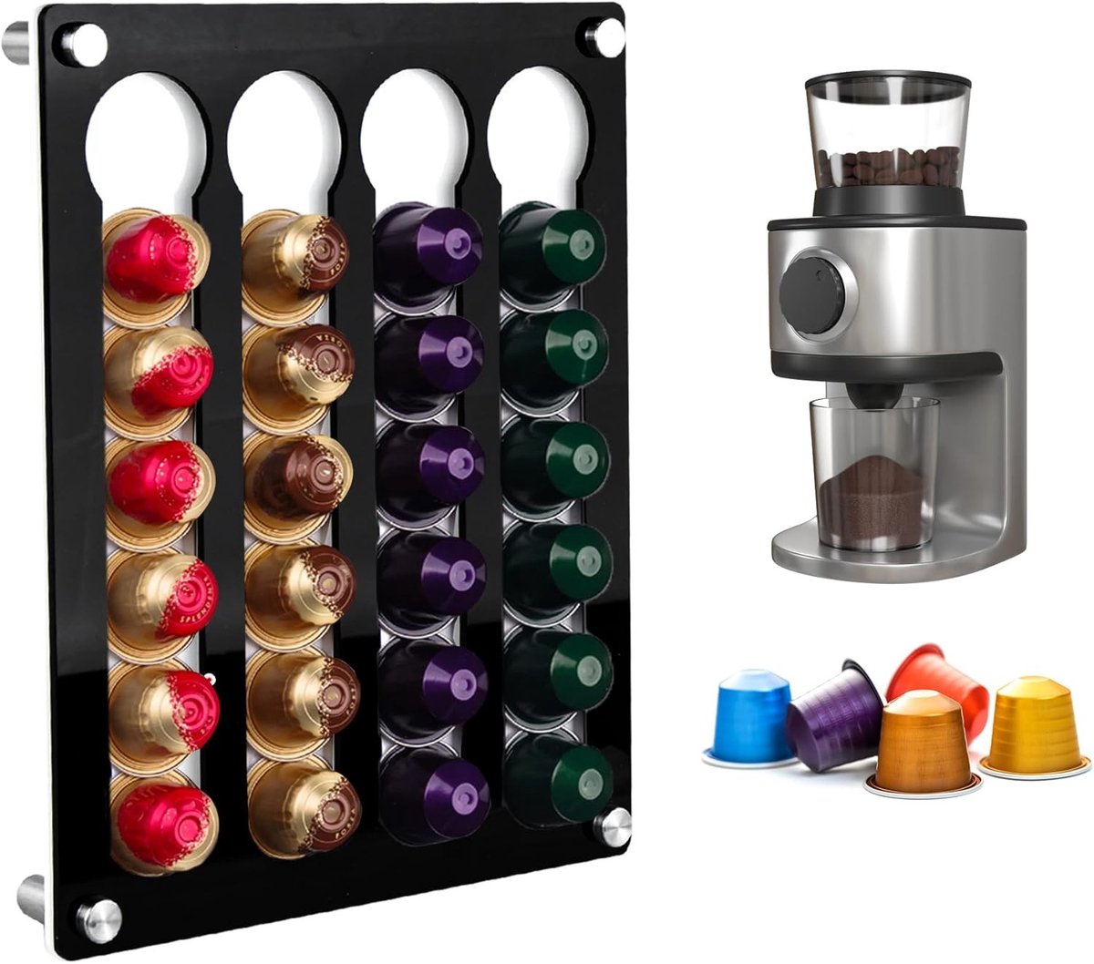 Wandhouder voor 20 x 25 capsules van acryl - Koffiecapsule opslag voor Nespresso, Dolce Gusto en Lavazza - Ideaal voor kantoor en keuken
