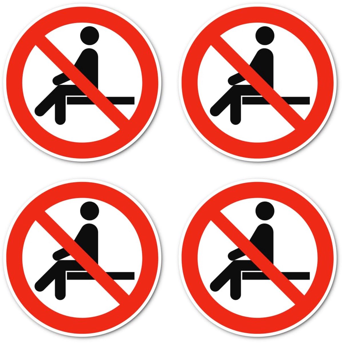 SnelShoppen - Verboden Zitten Sticker Set - Ø 15 cm - 4 Stuks - Waterdicht en UV-bestendig - Hoge Kwaliteit voor Binnen en Buiten Gebruik