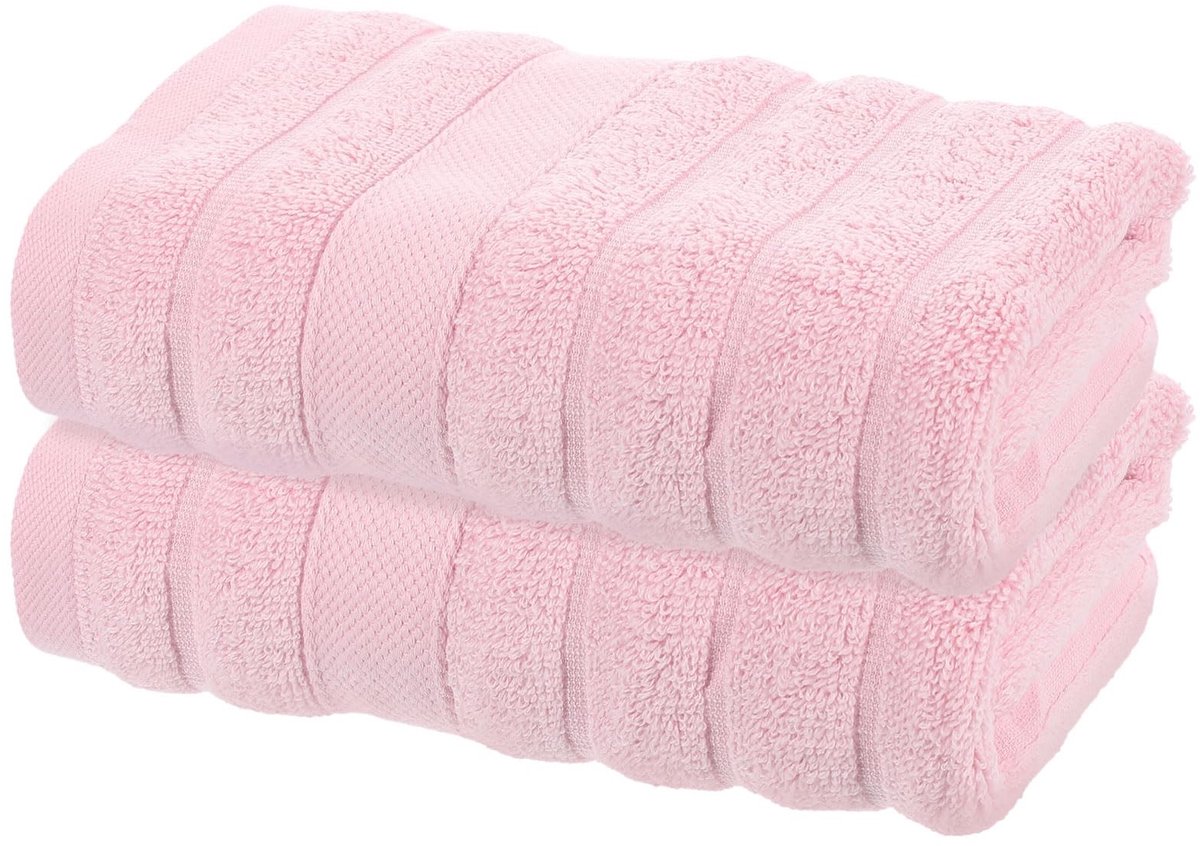 Omgoods - Katoenen Badhanddoeken Set van 2 - Zacht en Absorberend Roze 33x74cm Effen Kleur