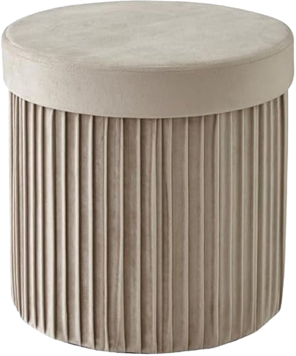 Omgoods - Ronde Opbergpouf met Velours en Opbergruimte 38 cm Beige