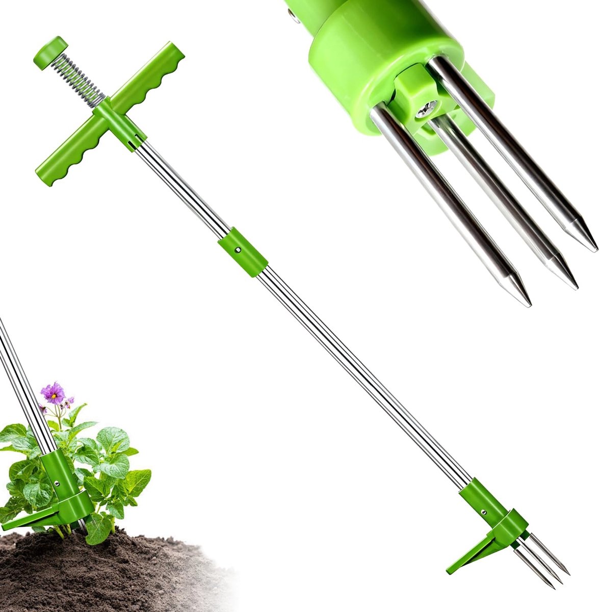 Omgoods- Onkruidverwijderaar 100 cm - Handmatige Onkruidverwijderaar - Tuingereedschap - 3 Stalen Klauwen - Voetsteun - Ergonomisch Ontwerp - Onkruidsteker