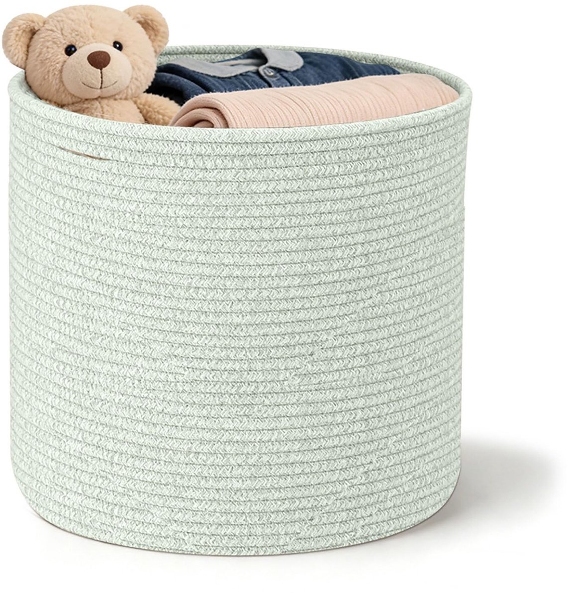 Omgoods- Wasmand handgevlochten - Opbergmand met handgrepen - Wasverzamelaar - Mand opslag voor speelgoed - Lichtgroen - Afmetingen 40 x 35 cm