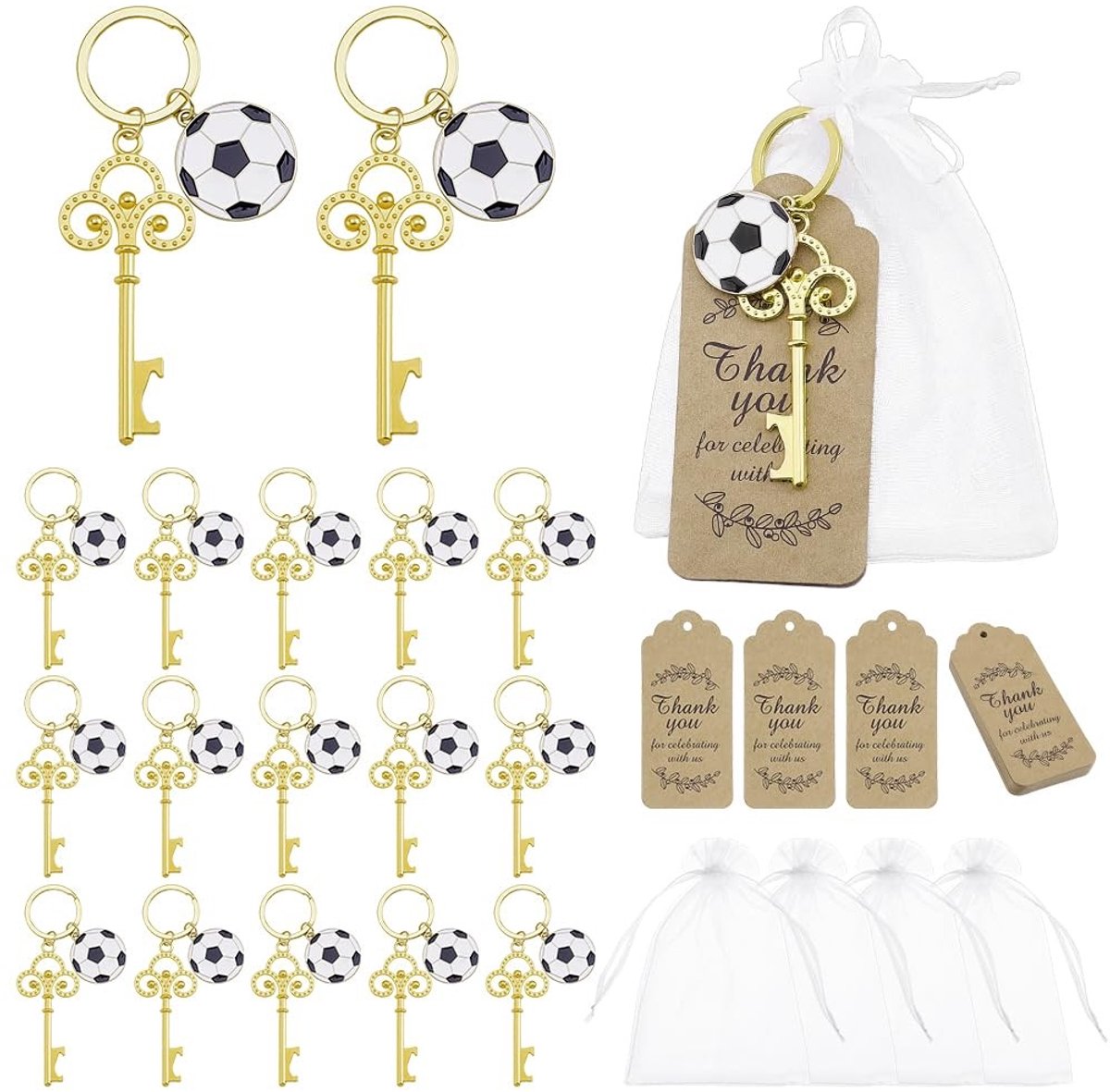 Omgoods - 30 Sets Voetbalfeest Sleutelhangers en Flesopeners