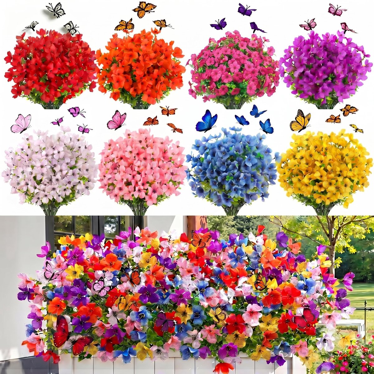 Omgoods - Set van 28 UV-bestendige Kunstbloemen voor Buitendecoratie