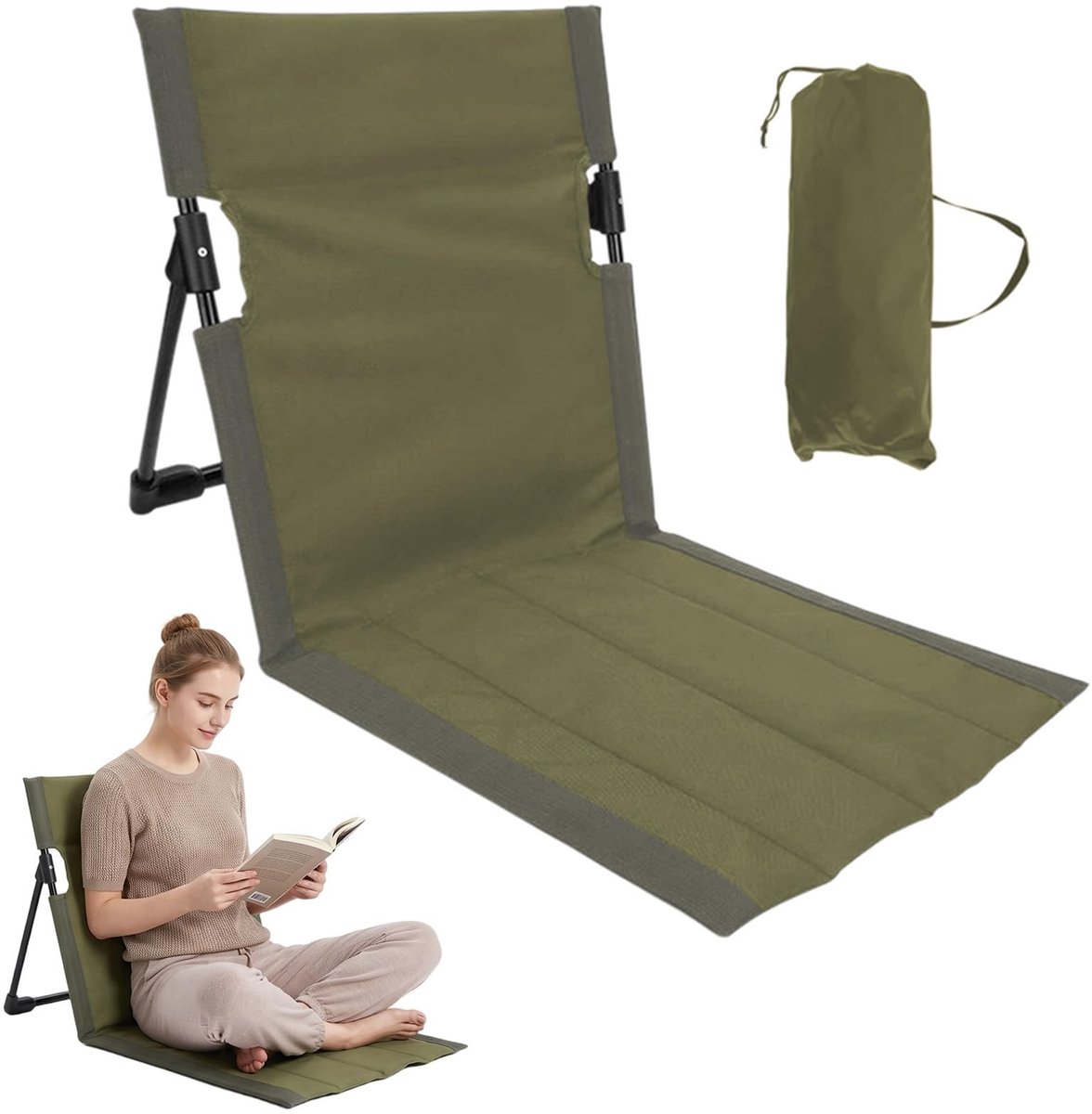 Omgoods - Strandstoel met Rugleuning - Inklapbare Vloerstoel voor Picknick en Tuin