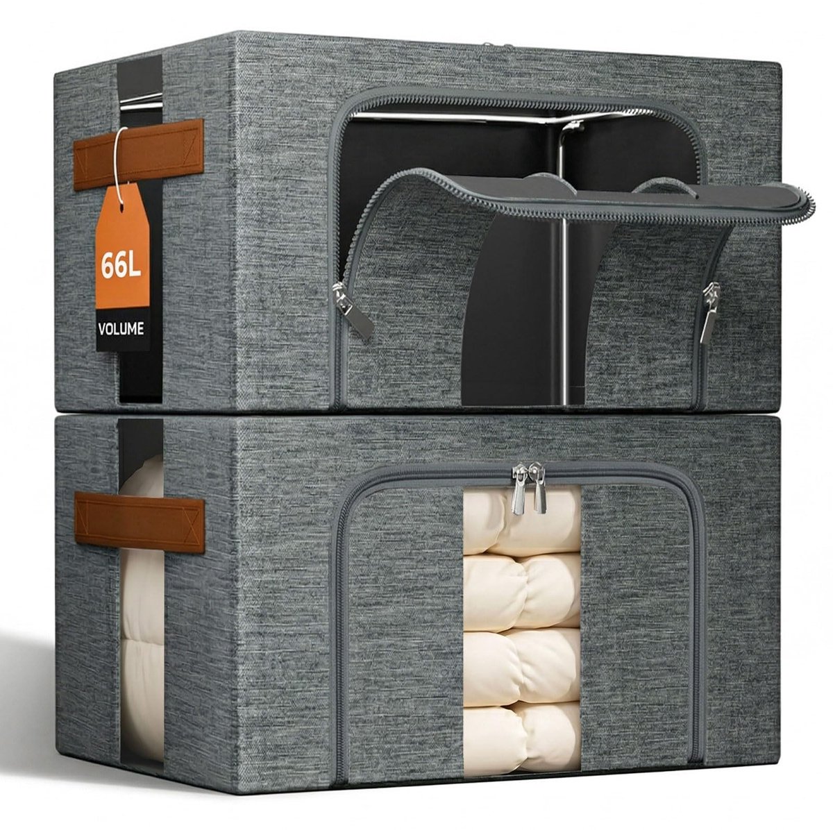 Omgoods - Opbergdozen met Deksel en Vouwbaar Metaalframe 66L (Set van 2)