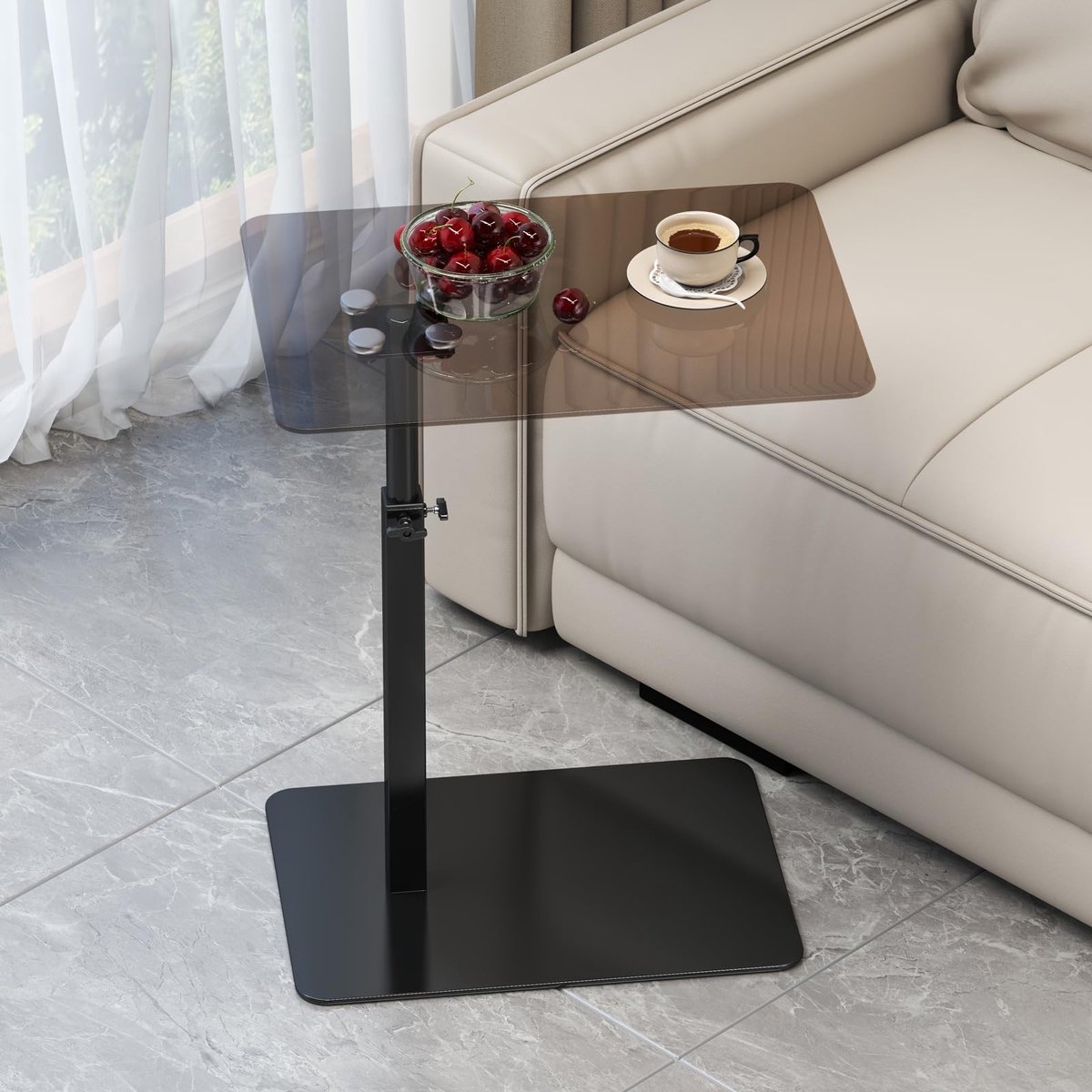 Omgoods - Verstelbare C-vormige Zijkantafel met 360° Rotatie