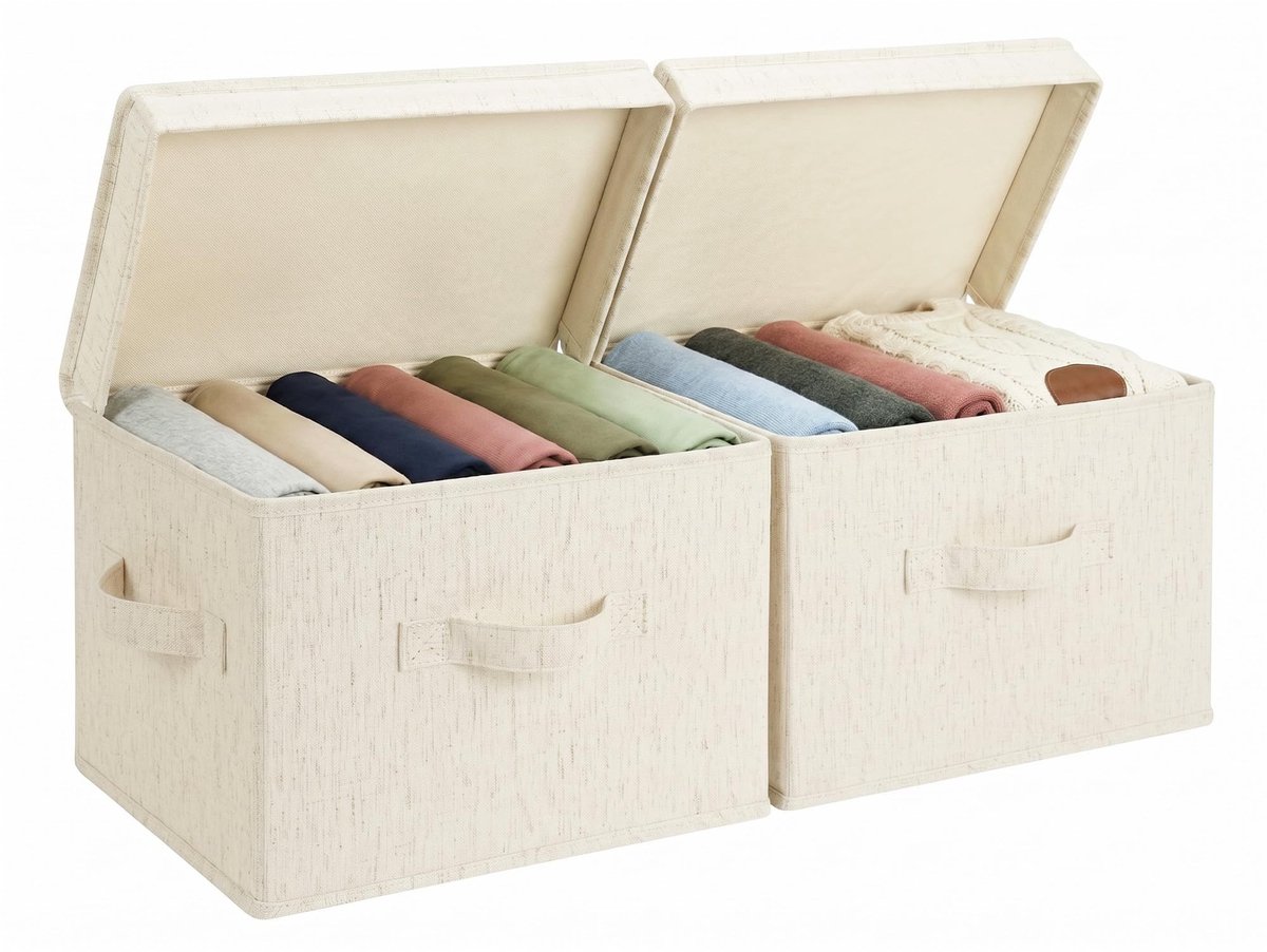 Omgoods - Set van 2 Opbergdozen met Deksel voor Kleding, Beige