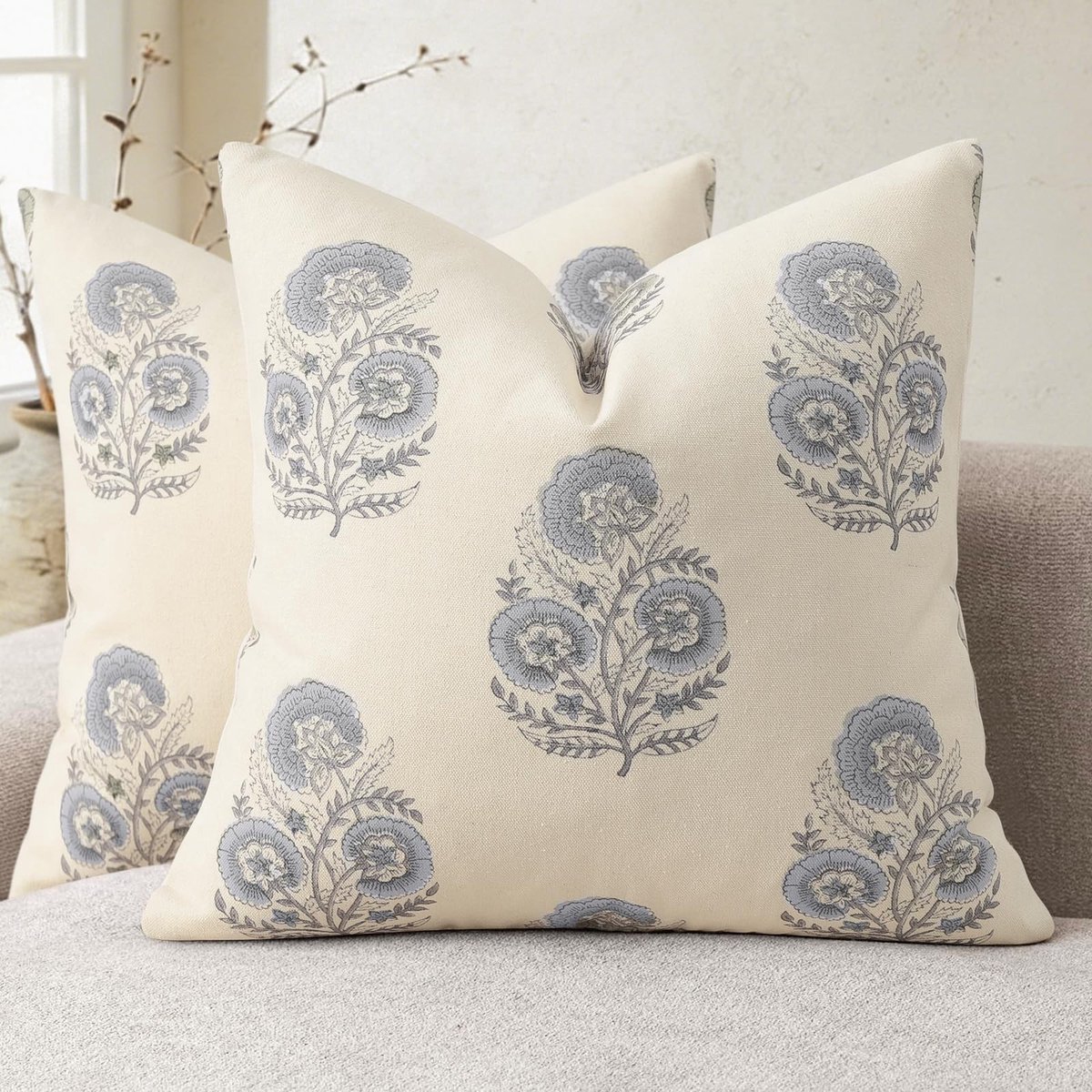 Omgoods - Set van 2 Bloemendruk Kussenhoezen 50x50 cm voor Woonkamer
