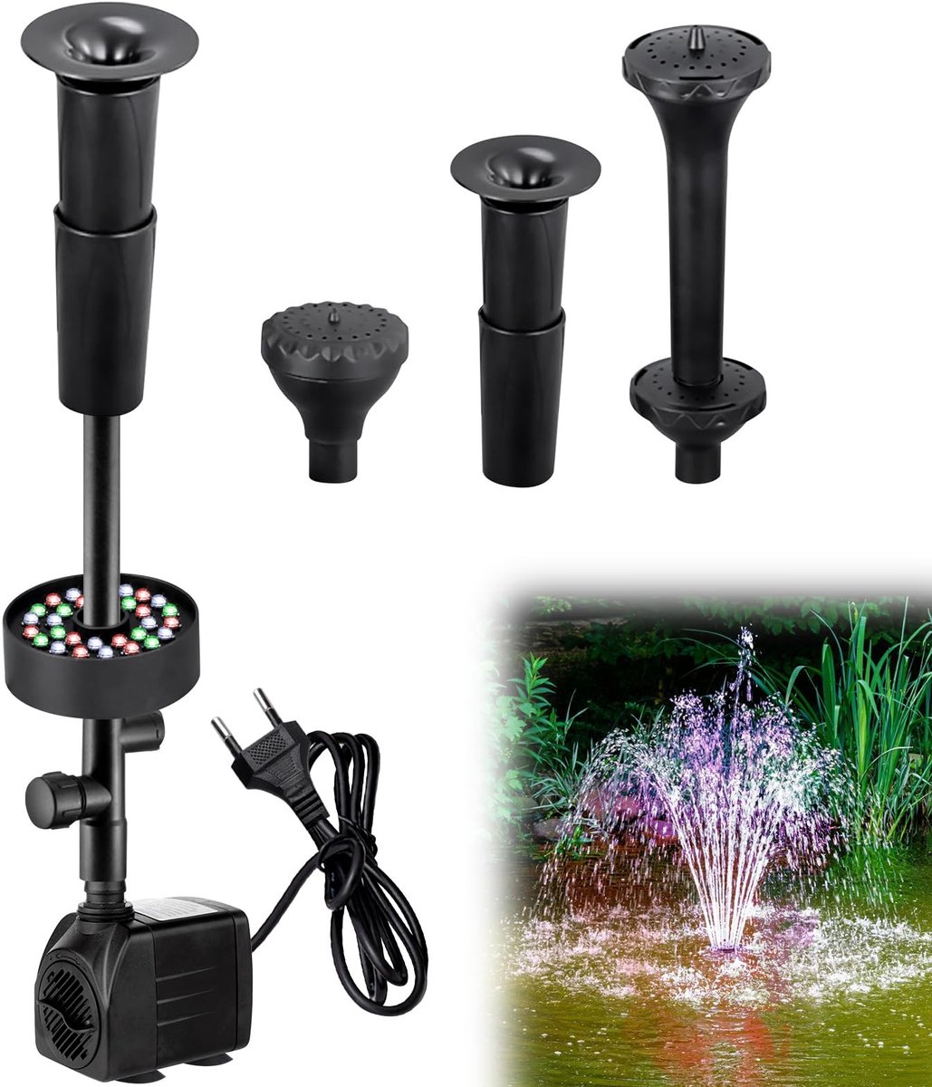 Omgoods - Tuin Fonteinpomp met RGB LED Verlichting en 3 Spuitkoppen