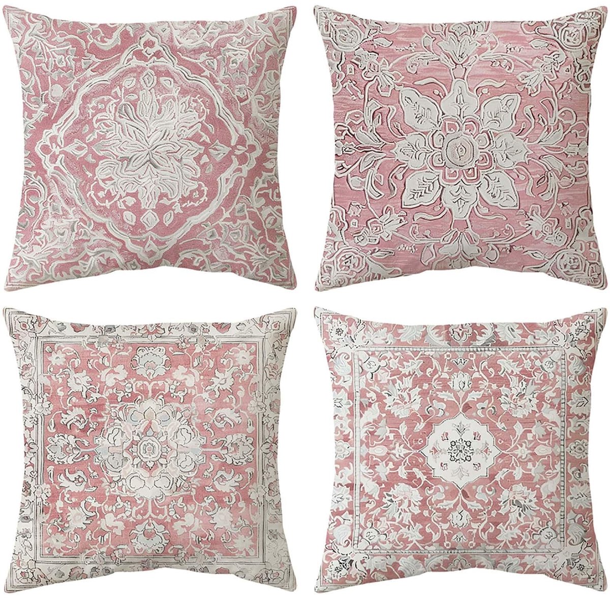 Omgoods - Boho Kussenhoezen Roze 45x45cm Set van 4